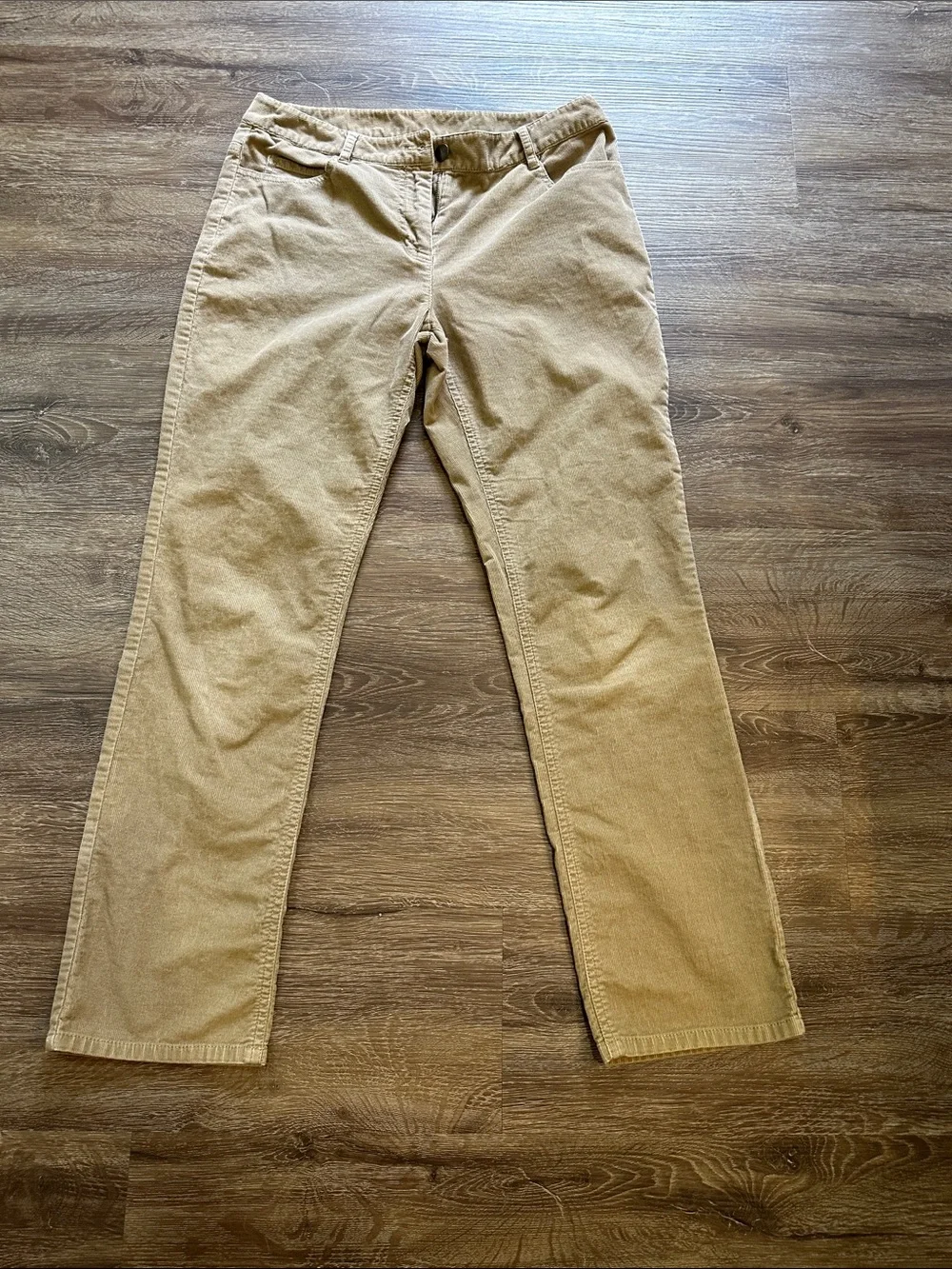 Kate Hill Trio Straight-Leg Corduroy Pants in Brown, Orange & Tan